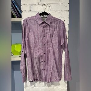 Ted‎ Baker London Shirt Men Size 3/M Purple Linen Cotton Blend Dress Flip Cuff